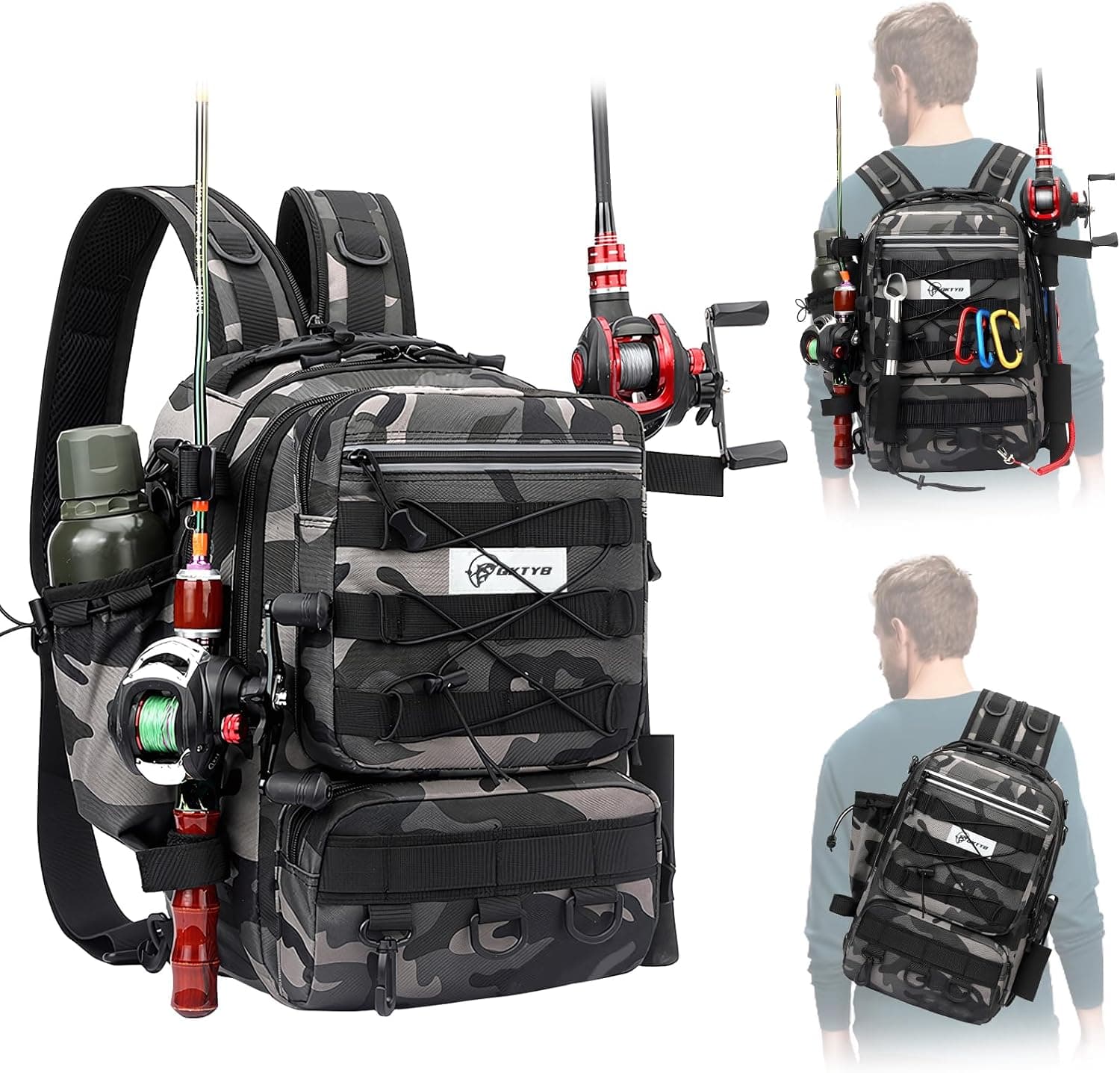QKTYB Sac de Pêche Grande Taille avec Porte-Canne